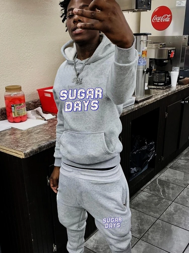 Letter Printed Velvet Kangaroo Pocket Hoodies Long Suit 4 Letter Printed Velvet Kangaroo Pocket Hoodies Long Suit - Image 2