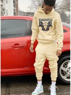 Letter Pattern Hooded Long Sleeve Pants Sets