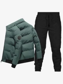 Colorblock Padded Long Sleeve Zipper Pants Sets