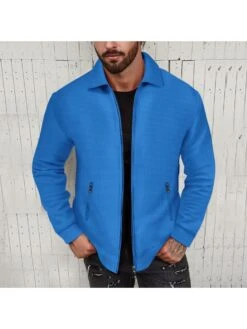 Solid Color Collar Zipper Long Sleeve Jacket