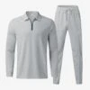 Zipper Polo Shirt Drawstring Trouser Sets -Active Vogue P 20231211174725591 786