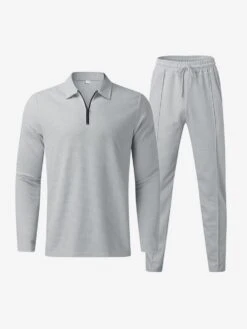 Zipper Polo Shirt Drawstring Trouser Sets