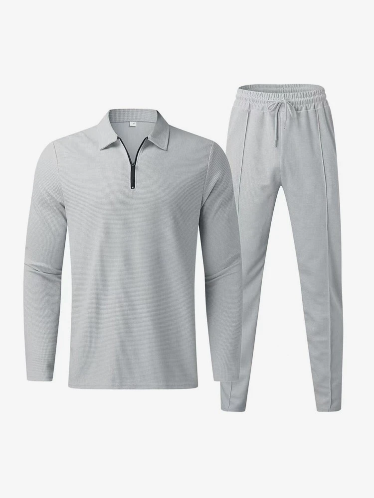 Zipper Polo Shirt Drawstring Trouser Sets 3 Zipper Polo Shirt Drawstring Trouser Sets