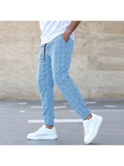 Jacquard Weave Plaid Lace-Up Men's Long Pant -Active Vogue P 20240130155009498 288