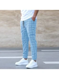 Jacquard Weave Plaid Lace-Up Men's Long Pant -Active Vogue P 20240130155010227 578
