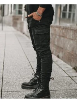 Cargo Pocket Patchwork Denim Fitted Jeans -Active Vogue P 20240305143510792 341