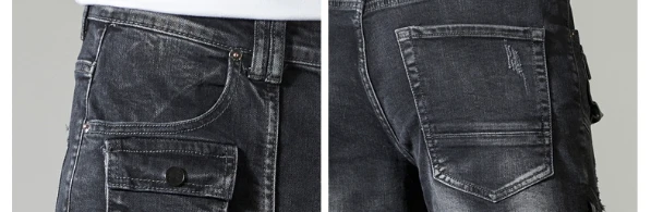 Patchwork Raged Hem Denim Men's Long Pant 4 Patchwork Raged Hem Denim Men's Long Pant - Image 2