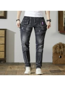 Patchwork Raged Hem Denim Men's Long Pant 17 Patchwork Raged Hem Denim Men's Long Pant -Active Vogue P 20240319140502808 524