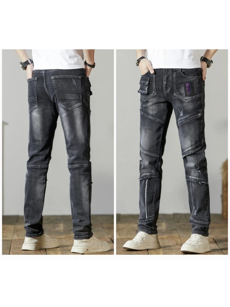 Patchwork Raged Hem Denim Men's Long Pant 9 Patchwork Raged Hem Denim Men's Long Pant - Image 7