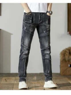 Patchwork Raged Hem Denim Men's Long Pant 20 Patchwork Raged Hem Denim Men's Long Pant -Active Vogue P 20240319140504777 783