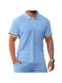 Buckle Polo Shirt Loose Shorts Sets -Active Vogue P 20240321183503018 992