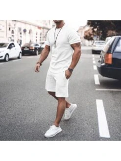 Solid Color Lace Up Men's Short Suit