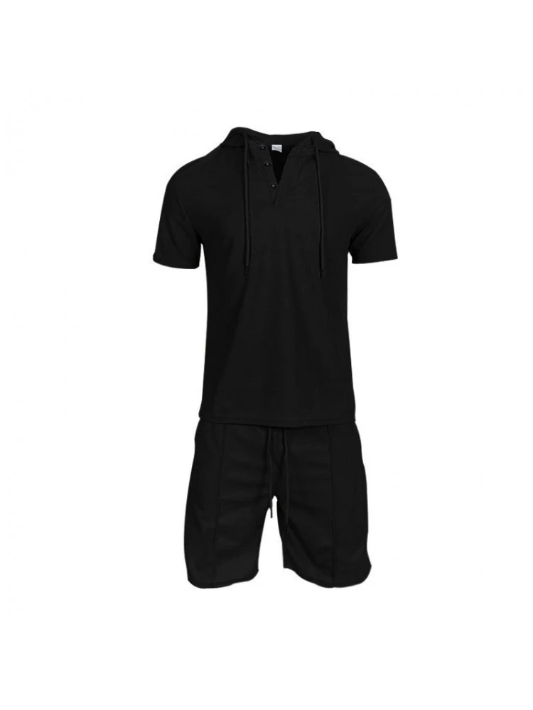 Patchwork Hooded Short Sleeve Short Suit 4 Patchwork Hooded Short Sleeve Short Suit - Image 2