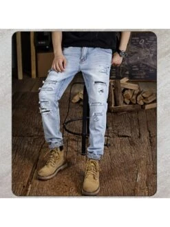 Washed Ripped Denim Mid-rise Jeans -Active Vogue P 20240416111002505 636