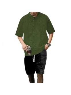 Jacquard Weave Short Sleeve Loose Short Suit