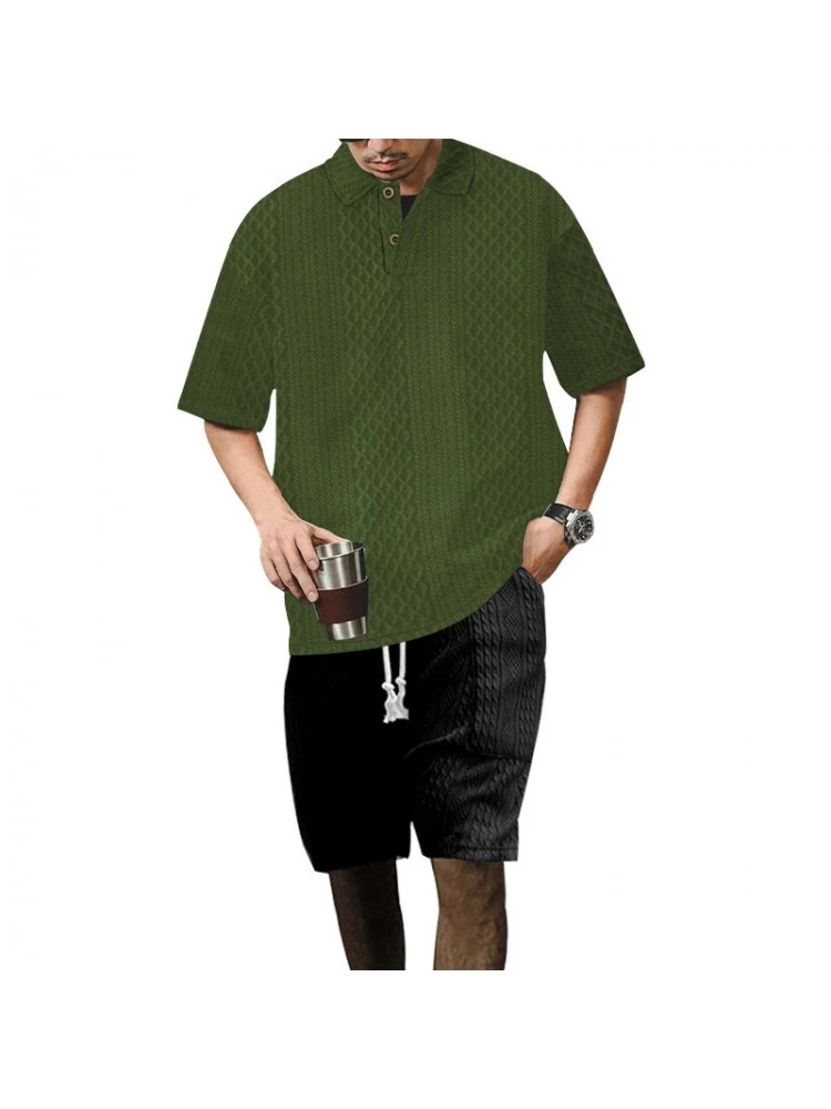 Jacquard Weave Short Sleeve Loose Short Suit 3 Jacquard Weave Short Sleeve Loose Short Suit
