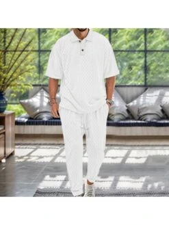 Front Page 16 Pure Color Short Sleeve Baggy Long Suit