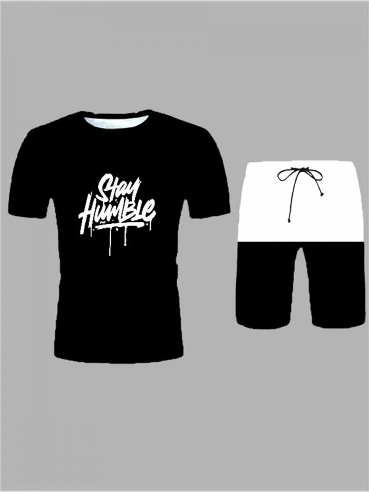 Colorblock Letter Pattern Loose Short Suit 4 Colorblock Letter Pattern Loose Short Suit - Image 2