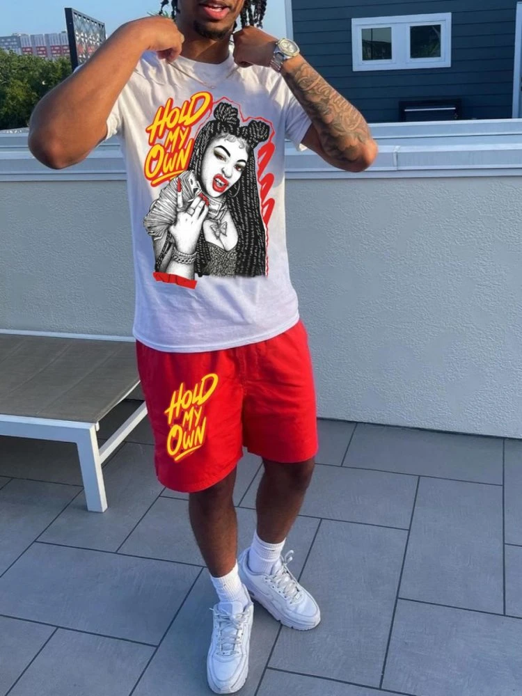 Cartoon Girl Letter Pattern Short Suit 3 Cartoon Girl Letter Pattern Short Suit