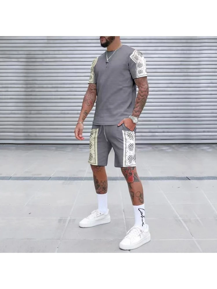 Colorblock Drawstring Print Fitted Short Sets 3 Colorblock Drawstring Print Fitted Short Sets