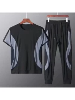 Colorblock Crewneck Straight Long Sets -Active Vogue P 20240603173515665 206