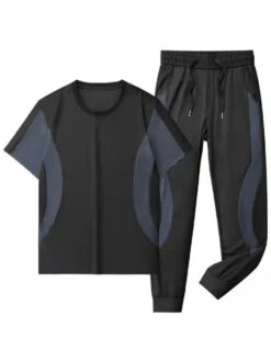 Colorblock Crewneck Straight Long Sets -Active Vogue P 20240603173516631 830