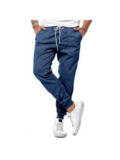 Tie-wrap Solid Color Mid-rise Long Pant