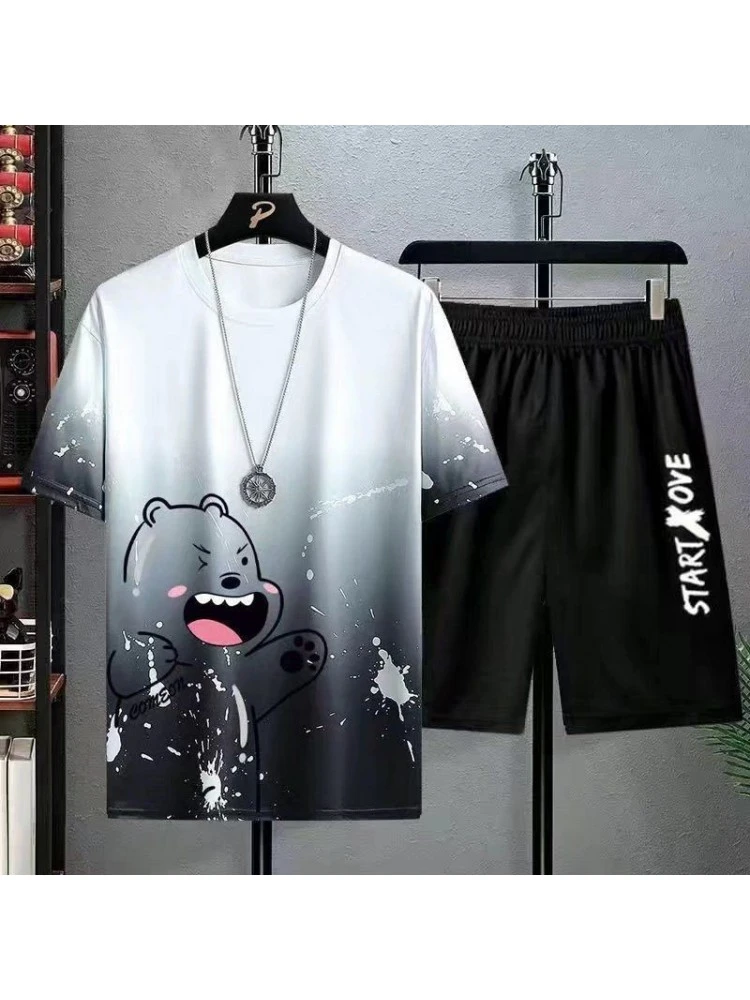 Letter Pattern Crewneck Fitted Short Sets 4 Letter Pattern Crewneck Fitted Short Sets - Image 2