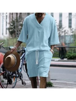 Drawstring Raglan Sleeve Loose Short Sets