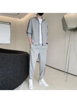 Colorblock Long Sleeve Straight Long Sets