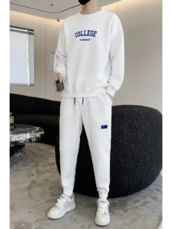 Front Page 19 Letter Pattern Crewneck Long Sleeve Long Sets