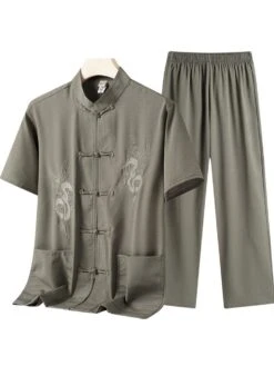 Embroidery Solid Color Single Breasted Long Sets 5 Embroidery Solid Color Single Breasted Long Sets -Active Vogue P 20240605152840655 878