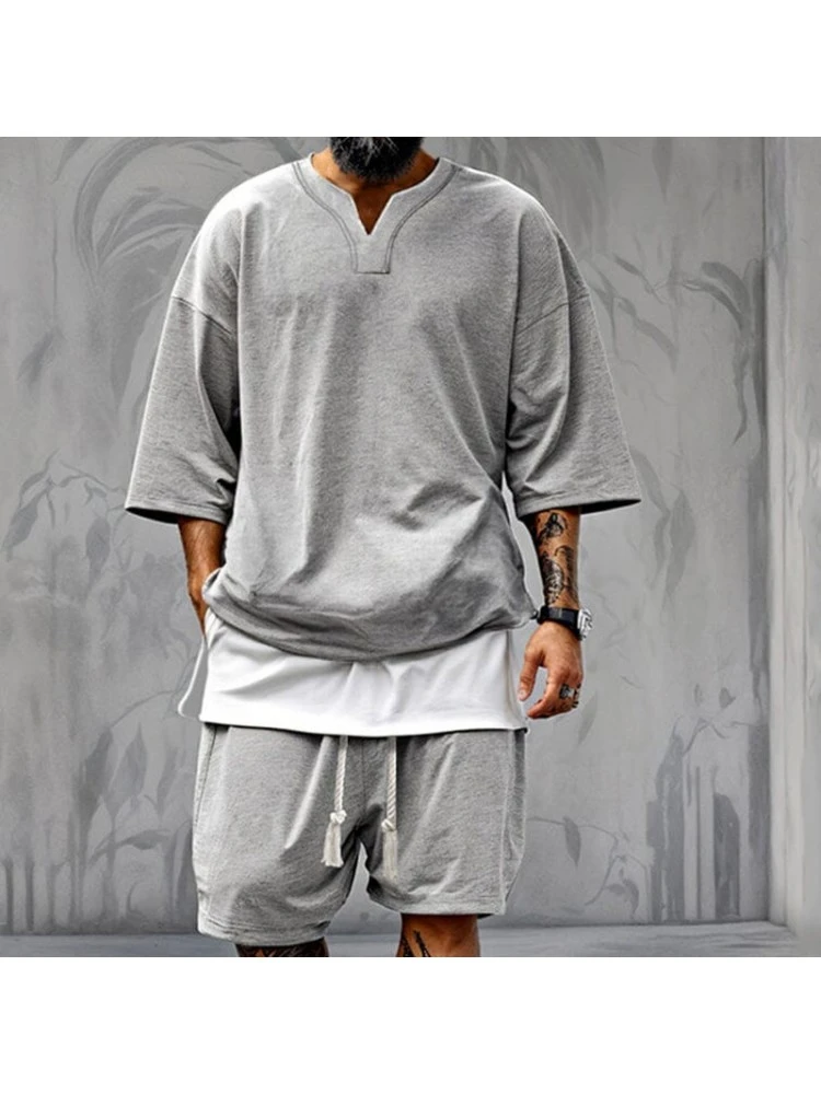 Drawstring Patchwork Loose Short Sets 3 Drawstring Patchwork Loose Short Sets