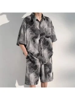 Marbling Print Leisure Short Sets -Active Vogue P 20240606144405109 831