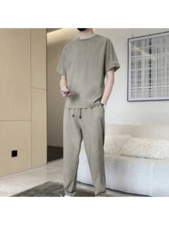 Solid Color Crewneck Loose Long Sets -Active Vogue P 20240607151631365 593