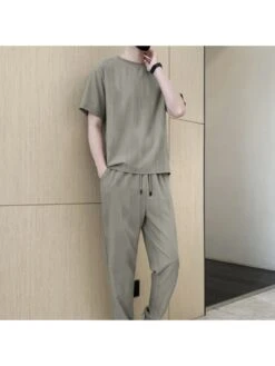 Solid Color Crewneck Loose Long Sets -Active Vogue P 20240607151631675 349