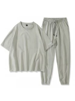 Solid Color Crewneck Loose Long Sets -Active Vogue P 20240607151631970 133