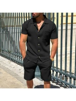 Striped Short Sleeve Fitted Short Sets