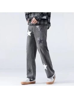 Star Washed Denim Wide Leg Jeans