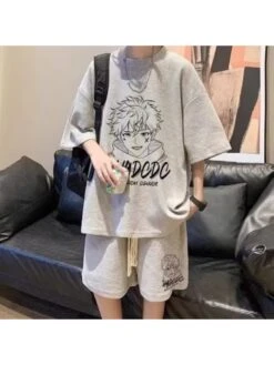 Cartoon Pattern Letter Pattern Pocket Short Sets