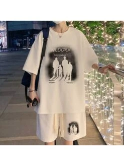 Letter Crewneck Loose Short Sets