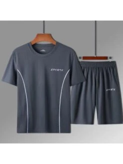 Striped Crewneck Cotton Short Sets