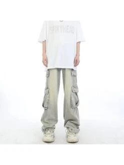 Denim Pockets Wide Leg Cargo Jeans -Active Vogue P 20240611142816835 857