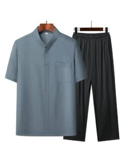 Solid Color Short Sleeve Baggy Long Sets