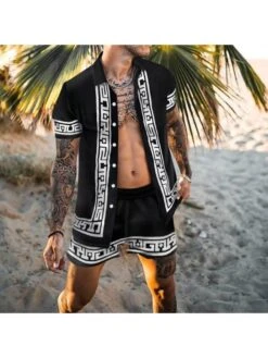 Geometric Regular Sleeve Loose Short Sets