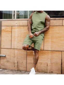 Front Page 7 Drawstring Crewneck Cotton Short Sets