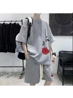 Drawstring Crewneck Raglan Short Sets