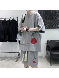 Drawstring Crewneck Raglan Short Sets -Active Vogue P 20240614150009238 842