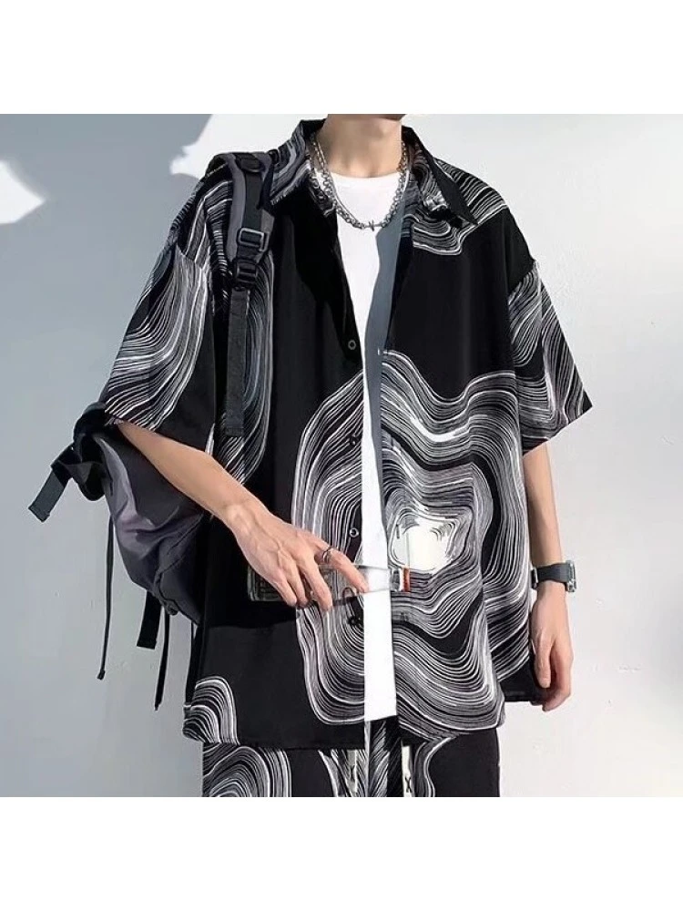 Tie Dye Ripple Leisure Ice Silk Shirt Short Sets 5 Tie Dye Ripple Leisure Ice Silk Shirt Short Sets - Image 3