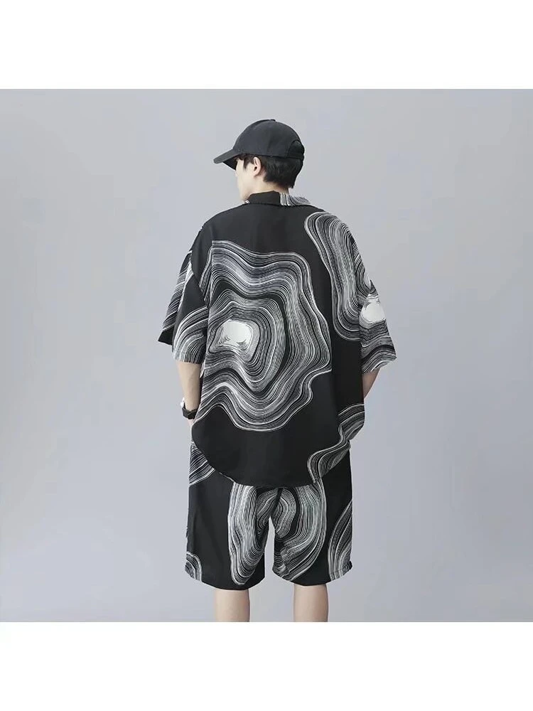 Tie Dye Ripple Leisure Ice Silk Shirt Short Sets 6 Tie Dye Ripple Leisure Ice Silk Shirt Short Sets - Image 4